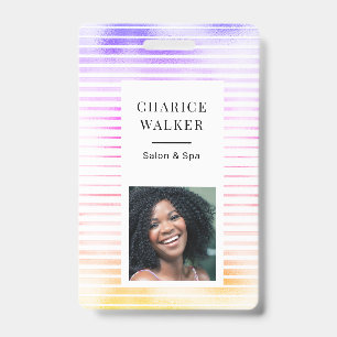 Metallic Stripes Glue Foil Salon Photo Name Badge