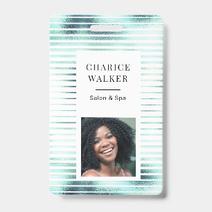 Metallic Stripes Glue Foil Salon Photo Name Badge