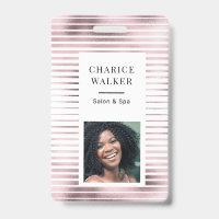 Metallic Stripes Rose Gold Foil Salon Photo Name