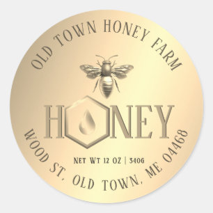 Metallic-style Queen Bee Gold Drip Honey Label