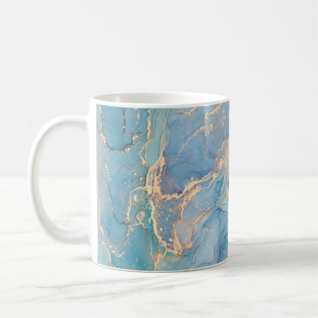Metallic Swirls: Abstract Fluid Art Coffee Mug (Left)