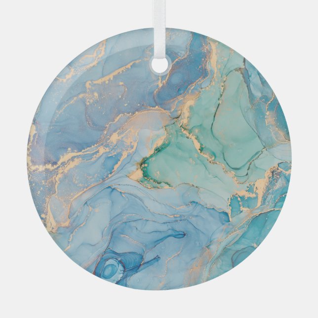 Metallic Swirls: Abstract Fluid Art Glass Ornament (Front)