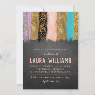 Metallic Tape Gold & Pink Birthday Invitation