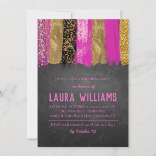 Metallic Tape Gold & Pink Birthday Invitation