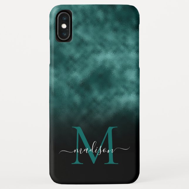 Metallic Teal Blue Green Monogram Girly Script Case-Mate iPhone Case (Back)
