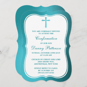 Metallic Teal Cross Holy Communion Or Confirmation Invitation