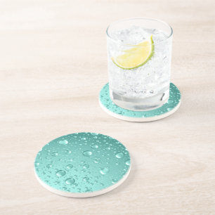Metallic Teal-Green Abstract Rain Drops Coaster
