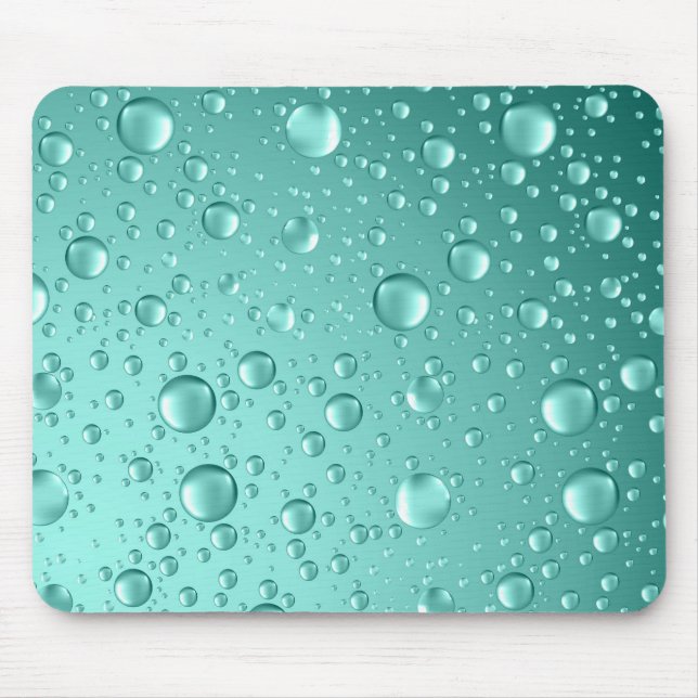 Metallic Teal-Green Abstract Rain Drops Mouse Pad (Front)