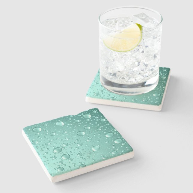 Metallic Teal-Green Abstract Rain Drops Stone Coaster (Side)