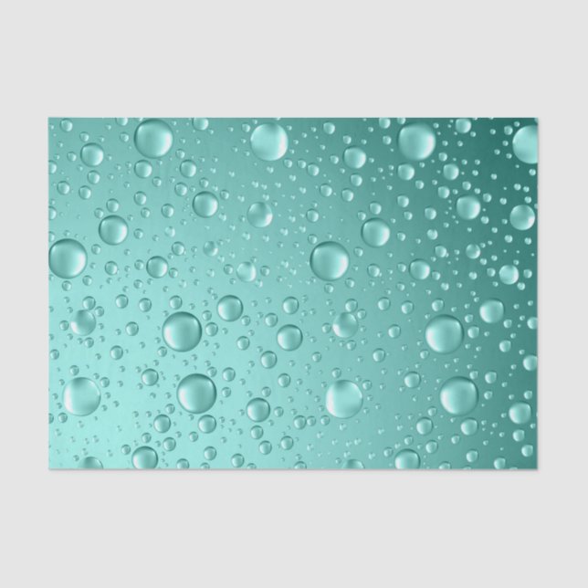 Metallic Teal-Green Abstract Rain Drops Tissue Paper (Front)