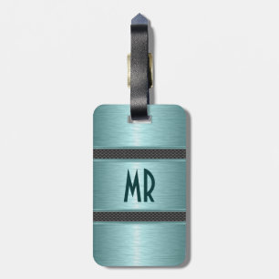 Metallic Teal Green Brushed Aluminum Look Luggage Tag
