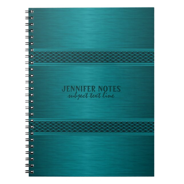 Metallic Teal-Green Brushed Aluminum Look Notebook (Front)