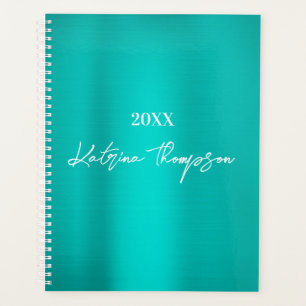 Metallic Teal Turquoise Signature Script Planner