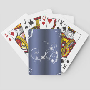 Metallic Teal, White Swirls Christmas Playing Cards