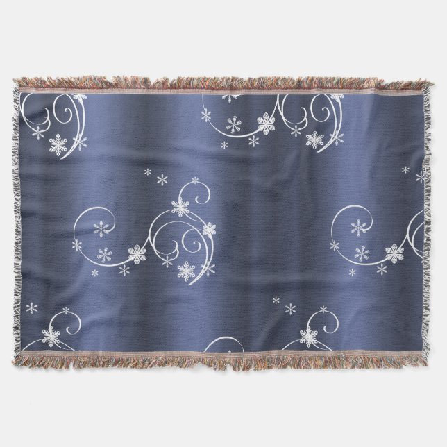 Metallic Teal, White Swirls Christmas Throw Blanket (Front)