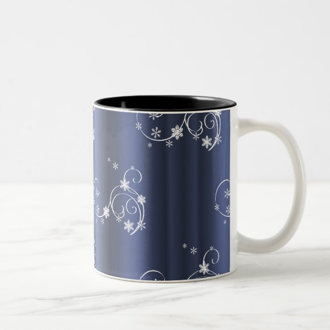Metallic Teal, White Swirls Christmas Two-Tone Coffee Mug (Right)