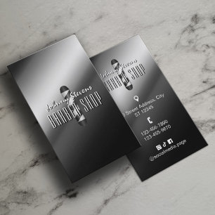 Metallic texture barber pole barbershop  business card