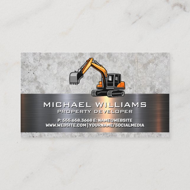 Metallic | Tools | Construction Vehicle Business Card (Back)