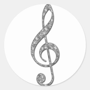Metallic Treble Clef Classic Round Sticker
