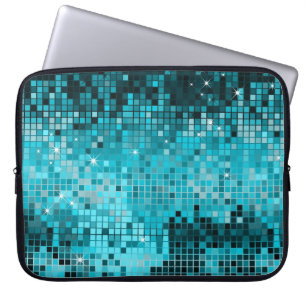 Metallic Turquois Sequins Look Disco Mirrors Bling Laptop Sleeve