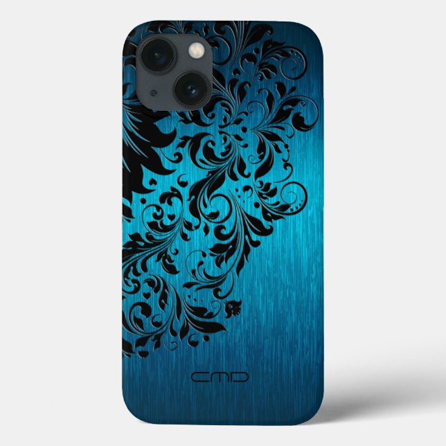 Metallic Turquoise Brushed Aluminum Black Lace 2 Case-Mate iPhone Case (Back)