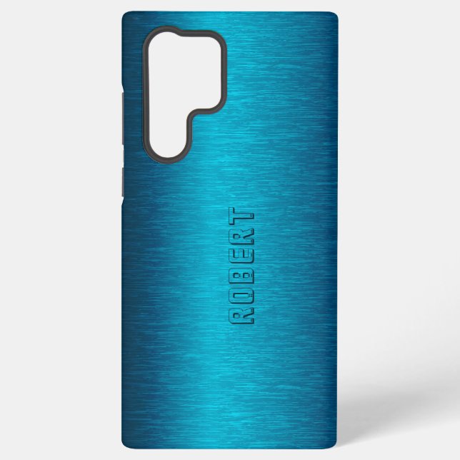 Metallic Turquoise Brushed Aluminum Look Samsung Galaxy S22 Ultra Case (Back)