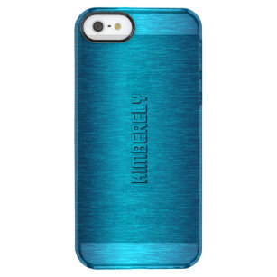 Metallic Turquoise Brushed Aluminum Look Clear iPhone SE/5/5s Case