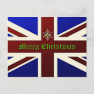 Metallic Union Jack Flag Christmas Holiday Postcard