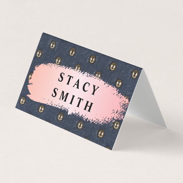 Metallic Upholstered Leather | Pink Brushed Business Card (Front)