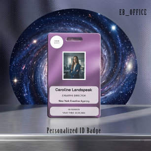 Metallic Violet Purple Dots, Custom Logo Photo ID  Badge