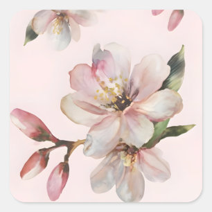 Metallic Watercolor Sakura Square Sticker