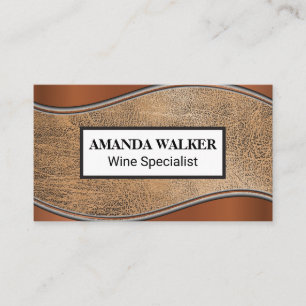 Metallic Wave   Brown Leather Texture Business Card