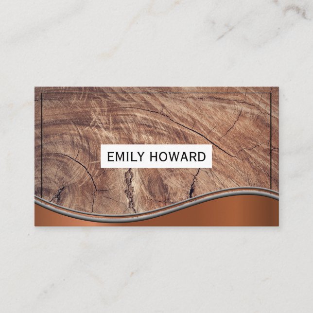 Metallic Wave Wood Grain Business Card (Front)