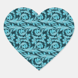 Metallic Waves 2Tone Teal Drk HEART STICKER