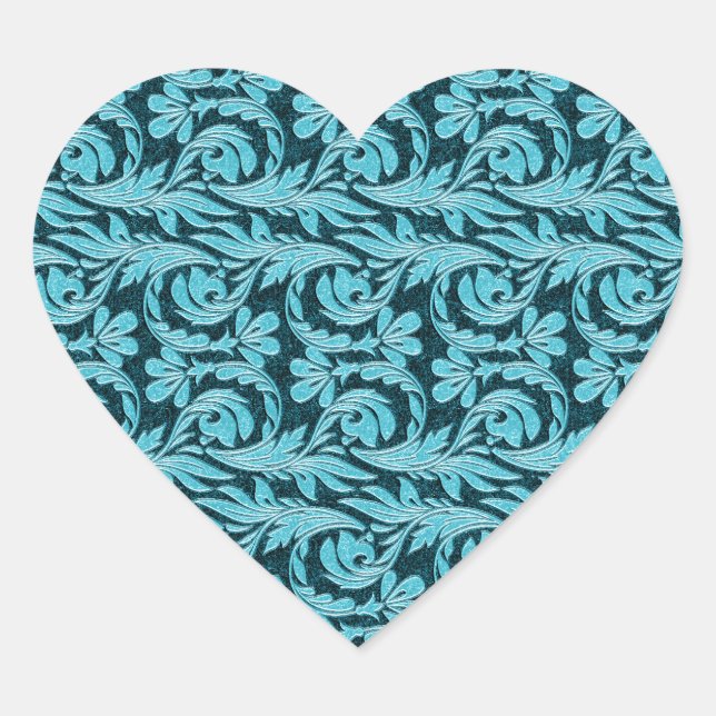 Metallic Waves 2Tone Teal Drk HEART STICKER (Front)