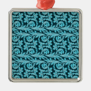 Metallic Waves 2Tone Teal Drk Sq.Ornament Metal Ornament