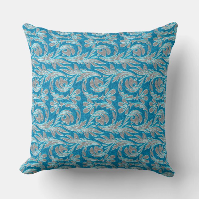 Metallic Waves, Lt Blue-White- Square Throw Pillow (Front)