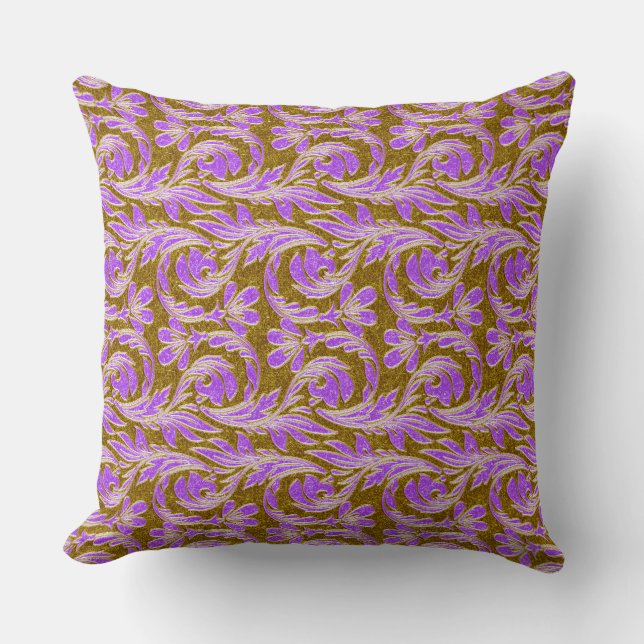 Metallic Waves, Purple-Gold- Square Throw Pillow (Front)