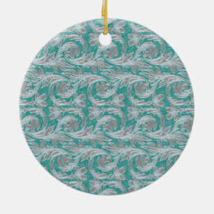 Metallic Waves, Seafoam-White ROUND ORNAMENT
