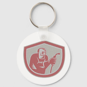 Metallic Welder Worker Holding Welding Torch Shiel Keychain
