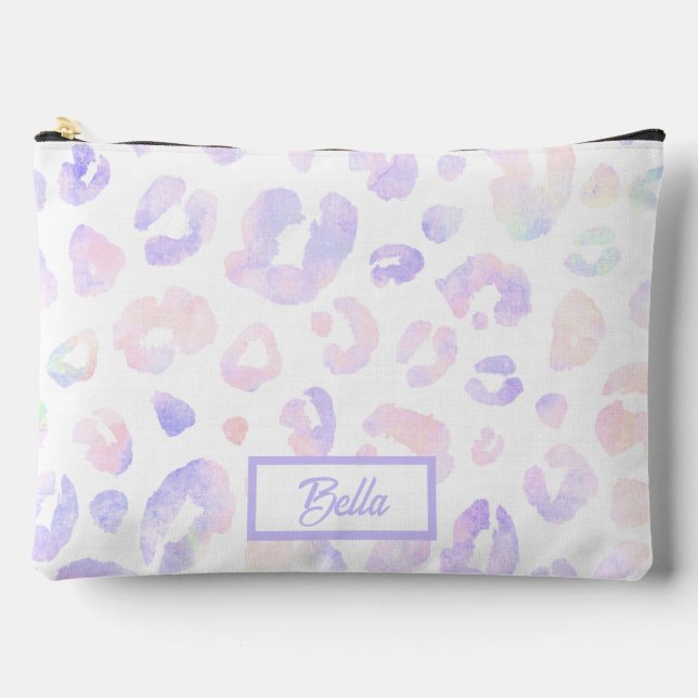 Metallic White Leopard Pattern Accessory Pouch (Front)