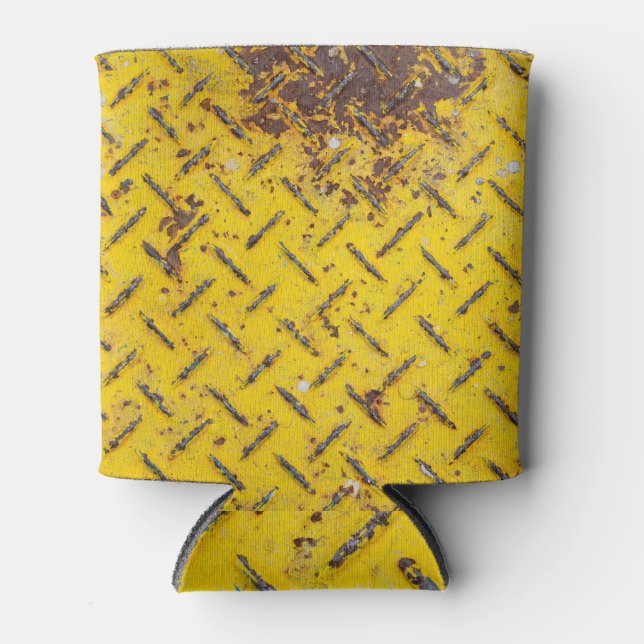 Metallic Yellow: Diamond Plate Texture. Can Cooler (Front)