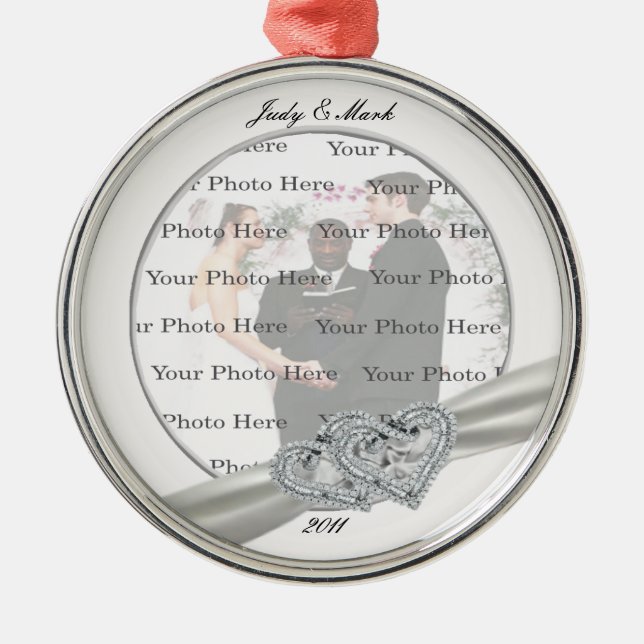 Métallique Coeurs Mariage blanc Argent rond ornement  (Devant)