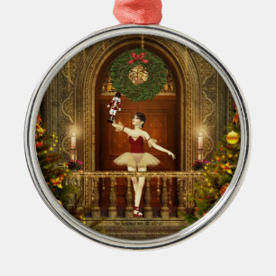 Métallique Ornement d'argent rond Ballerina et Nutcracker