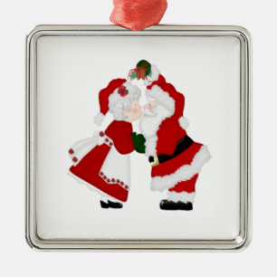 Métallique Ornement de baiser de Père Noël et de Mme Clause