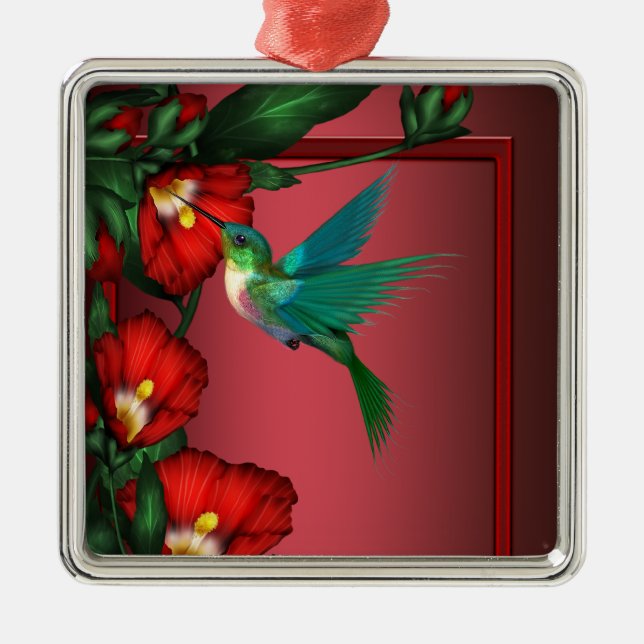 Métallique Ornement Hibiscus Rouge Colibri (Devant)