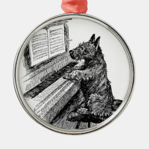 Métallique Ornement vintage "Chien jouant du piano"