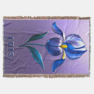 Metallisch Glänzende Blaue Irisblüte mit Text Throw Blanket