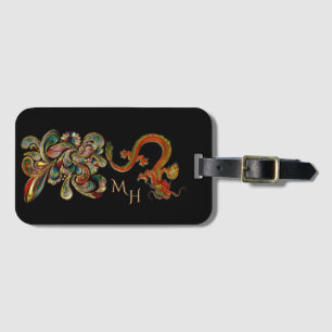 Metallized Ornate Chinese Dragon Art Monogram Luggage Tag