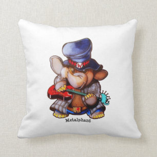 Metalphant with Guitar & Logo - White Throw Pillow